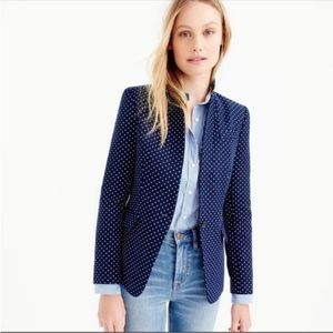 J.CREW REGENT BLAZER 100% Linen Navy and White Polka Dot Blazer Jacket S…